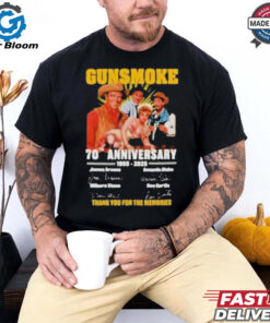 Gunsmoke 70th Anniversary 1955 2025 James Arness Amanda Blake Milburn Stone Ken Cuntis Thank You For The Memories Signatures T Shirt