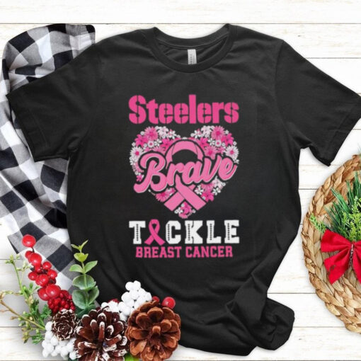 Heart Pittsburgh Steelers Brave Tickle Breast Cancer Flowers shirt