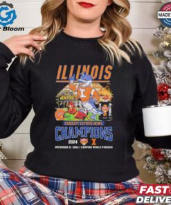 Illinois Fighting Illini Cheez-It Citrus Bowl Champions 2024 Mascot T-Shirts - Celebrate the Fighting Illini's Championship Victory with Exclusive Citrus Bowl Apparel, Perfect for Fans and College Football Supporters.