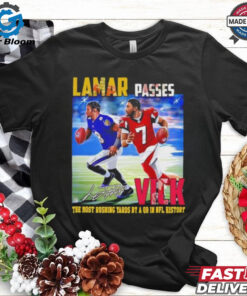 Lamar passes Vick the most rushing yards by a QB in NFL history signature shirt