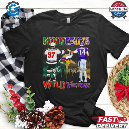 Minnesota Wild Kirill Kaprizov and Vikings Sam Darnold signatures shirt