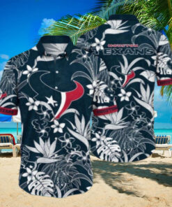 Monochrome Floral Elegance Houston Texans Hawaiian Shirt