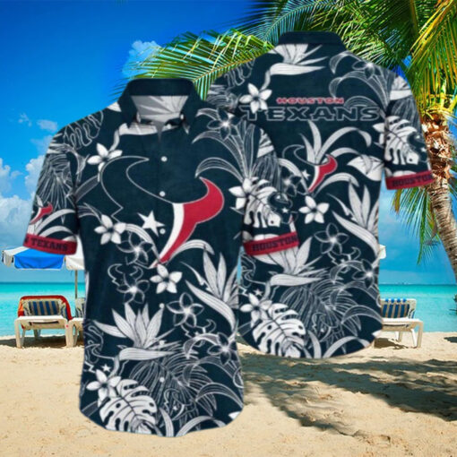 Monochrome Floral Elegance Houston Texans Hawaiian Shirt