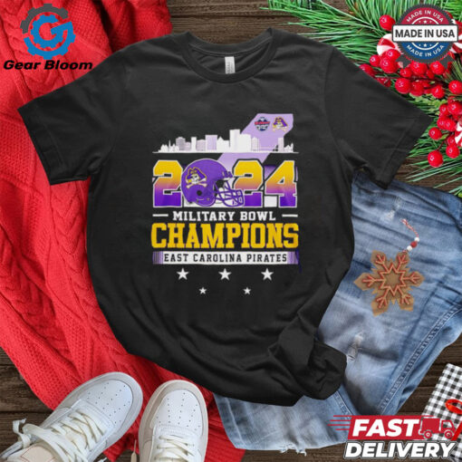 Official 2024 Military Bowl Champions East Carolina Pirates skyline Best Selling shirt