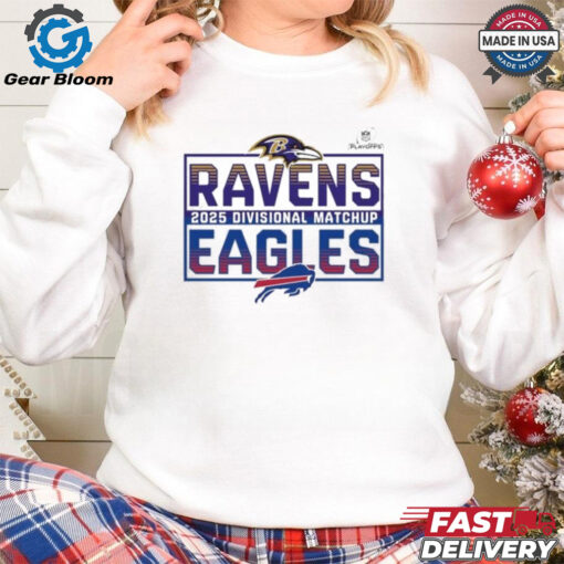 Official 2025 NFL Playoffs Baltimore Ravens Head To Head Buffalo Bills 2025 Divisional Matchup Fan Favorite T Shirt