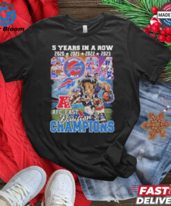 Official 5 Years in a Row 2024 AFC East Division Champions for Buffalo Bills T-Shirt - Celebrate the Buffalo Bills’ Continued Dominance in the AFC East, Featuring a Bold Design for Fans to Show Their Pride After Five Consecutive Division Championships