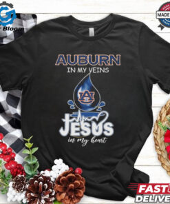 Official Auburn Tigers In My Veins Jesus In My Heart Shirt - Show Your Auburn Spirit, Bold Design for Tigers Fans, Perfect for Combining Faith and Team Pride