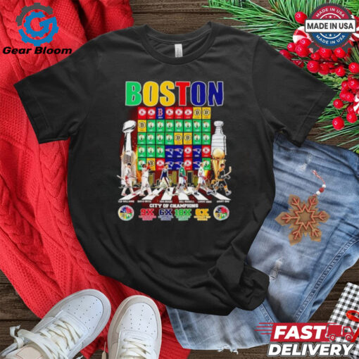 Official Bruins Celtics Red Sox New England Patriots Boston City of Champions abbey road signatures Best Selling shirt