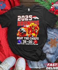 Official Denver Broncos Beat The Chiefs 2025 Score T-Shirt - Celebrate the Broncos’ Victory Over the Chiefs in 2025, Bold Design Featuring the Final Score, Perfect for Denver Broncos Fans to Show Their Team Pride After a Big Win