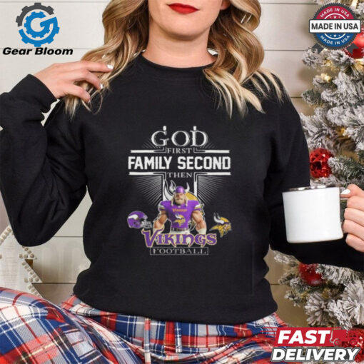 Official God First Family Second Then Vikings Football Mascot 2025 Shirt