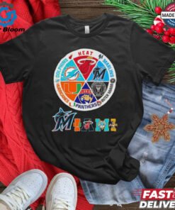 Official Miami Heat Marlins Inter Panthers Hurricanes Dolphins All Sports Logo Graphic Best Selling Shirt - Celebrate Miami's vibrant sports scene with this bold graphic shirt, featuring the logos of the Heat, Marlins, Inter Miami, Panthers, Hurricanes, and Dolphins. Perfect for fans who support multiple teams in the Miami area.