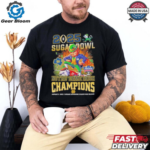 Official Notre Dame Fighting Irish Is The Sugar Bowl 2025 Champions Mascot Fan Favorite T Shirt