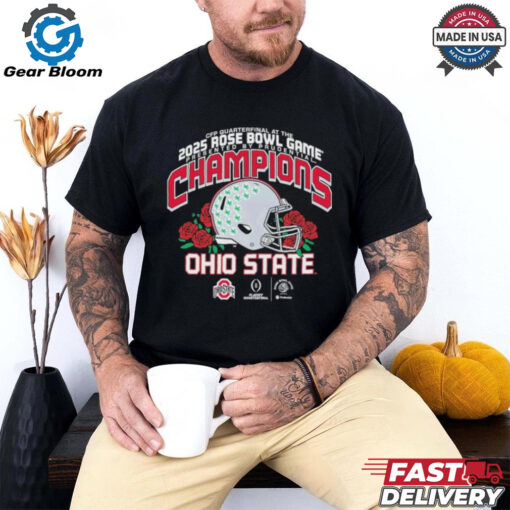 Official Ohio State Buckeyes 2025 College Football Playoff Rose Bowl Champions Locker Room Logo Fan Favorite T Shirt