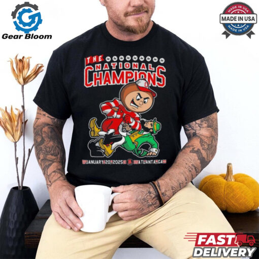 Official Ohio State Buckeyes College Football Playoff NCAA Notre Dame Fighting Irish The National Champions 2025 Mascot T shirts