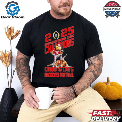 Official Ohio State Buckeyes Defeat Texas Longhorns Mascot Goodyear Cotton Bowl Classic Champions NCAA Bowl Games Season 2024 2025 Fan Favorite T Shirt