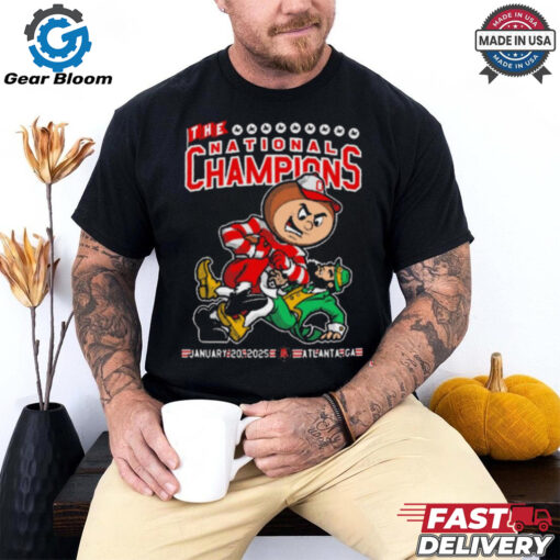 Official Ohio State Buckeyes Vs Notre Dame Fighting Irish The National Champions Jan 20 2025 Atlanta GA Mascot t shirt