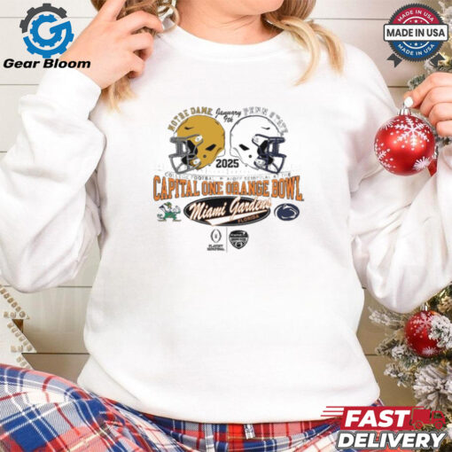 Official Penn State Nittany Lions Vs Notre Dame Fighting Irish 2025 Orange Bowl Dueling Helmet Fan Favorite Shirt