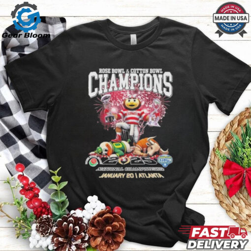 Official Rose Bowl And Cotton Bowl Champions Ohio State Buckeyes Beat Texas Longhorns And Oregon Ducks Mascot Shirt