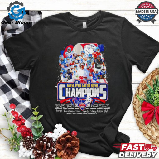 Ole Miss 2025 Taxslayer Gator Bowl Champions signatures shirt