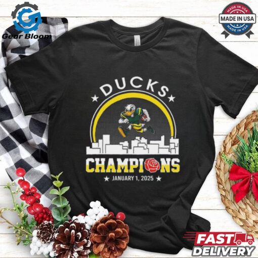 Oregon Ducks Football Mascot January 1 2025 Rose Champions Skyline Shirt