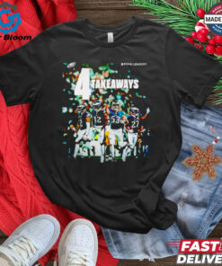 Philadelphia Eagles 4 Takeaway Everyone Getting Involved 2024 NFL Playoffs Shirt - Celebrate the Eagles' Defensive Dominance in the 2024 NFL Playoffs, Bold Design Highlighting Teamwork and Takeaways, Perfect for Eagles Fans Ready for Playoff Glory