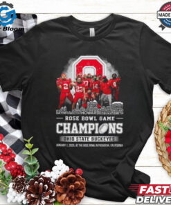 Rose Bowl Game Champions 2025 Ohio State Buckeyes Players Skyline Name Shirt - Celebrate the Ohio State Buckeyes' 2025 Rose Bowl victory with exclusive apparel featuring player names and a city skyline design. Perfect for Buckeyes fans who want to commemorate this championship win in style.