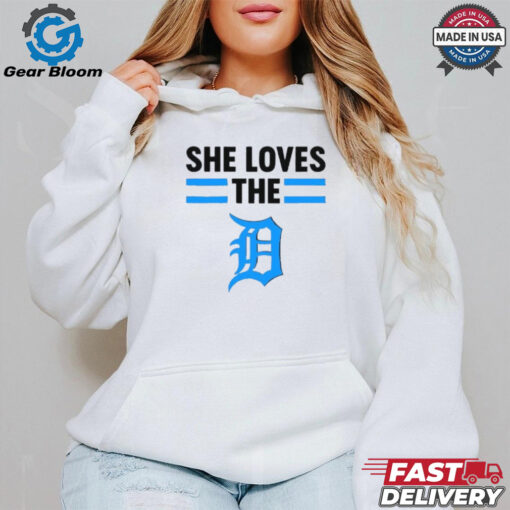 She loves the Detroit Lions logo shirt