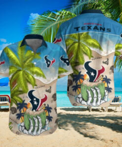 Tropical Touchdown Texans Hawaiian Shirt With Palm And Helmet Design