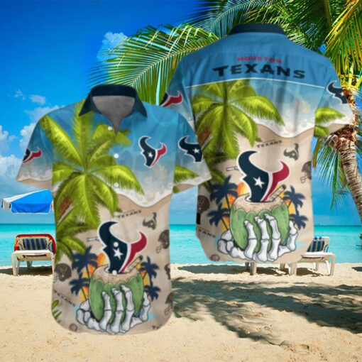 Tropical Touchdown Texans Hawaiian Shirt With Palm And Helmet Design