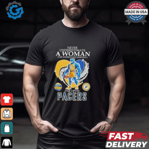 Official Never underestimate a woman who understands basketball and love Indiana Pacers diamond heart mascot 2025 T shirt