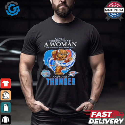 Official Never underestimate a woman who understands basketball and love Oklahoma City Thunder diamond heart mascot 2025 T shirt