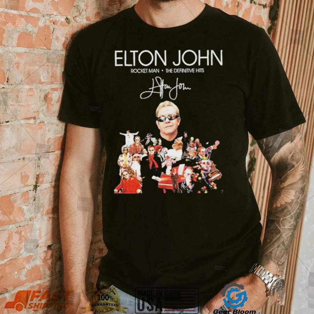 Official elton John Rocket man the definitive hits signatures shirt