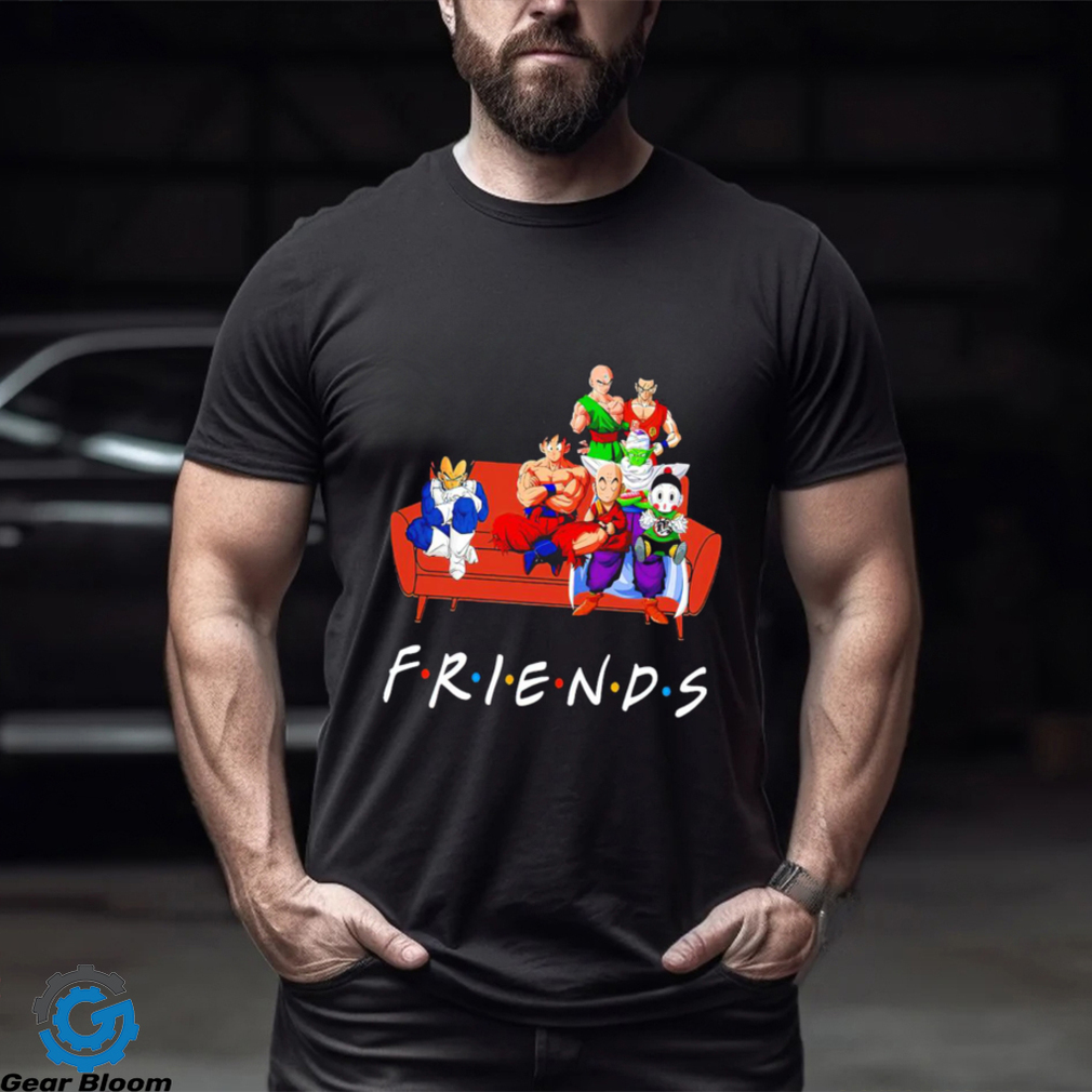 dragon ball characters on sofa friends anime shirt