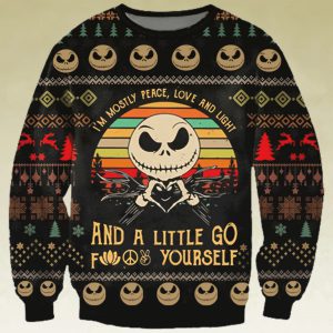 Mostly Peace Love Light A Little Go F Yourself Ugly Christmas Sweater
