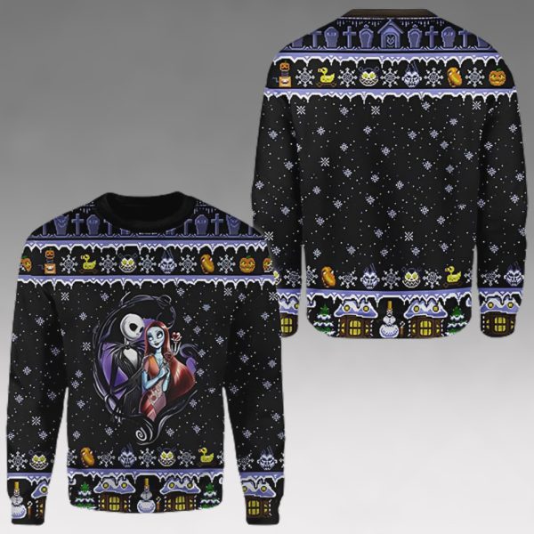 Nightmare Before Christmas Ugly Sweater Jack And Sally Couple