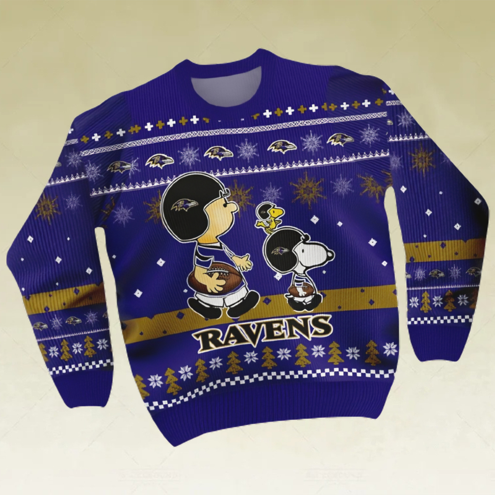 Snoopy   Charlie Brown Ugly Christmas Sweater Matching Baltimore Ravens
