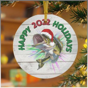Fishing Ornament Santa Bass Happy 2022 Holidays