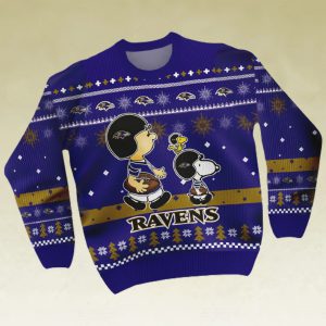 Snoopy Charlie Brown Ugly Christmas Sweater Matching Baltimore Ravens