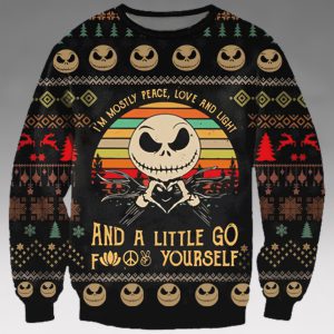 Mostly Peace Love Light A Little Go F Yourself Ugly Christmas Sweater