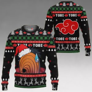 Akatsuki Tobi Ugly Christmas Sweater Custom Naruto Anime Xmas Gifts, Akatsuki Ugly Christmas Sweater
