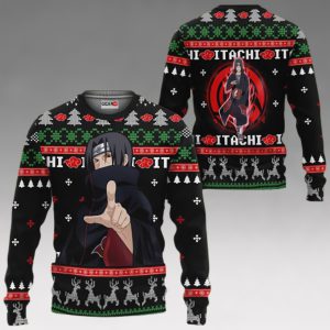 Akatsuki Itachi Ugly Christmas Sweater Custom Naruto Anime Xmas Gifts, Akatsuki Sweater