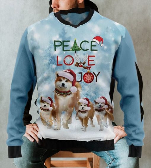 Akita Dog Ugly Sweater, Peace Love Joy Christmas Sweater