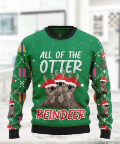 All Of The Otter Reindeer Green Ugly Christmas Sweater