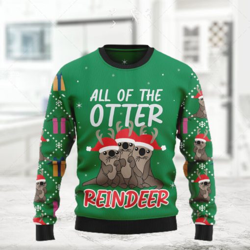 All Of The Otter Reindeer Green Ugly Christmas Sweater