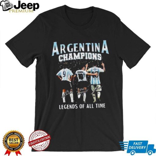 Argentina Champions Sergio Batista And Diego Maradona And Lionel Messi Legends Of All Time Signatures Shirt