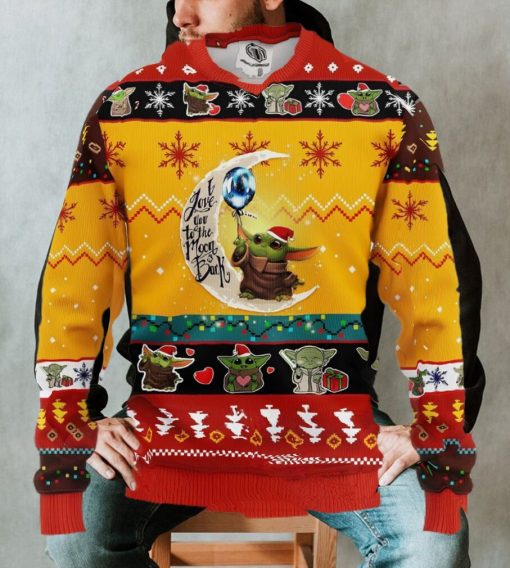 Baby Yoda Moon and Back Cute Ugly Christmas Sweater, Xmas Sweatshirt