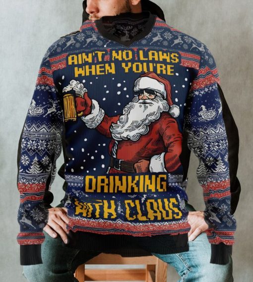 Beer Lover Ugly Christmas Sweater, Ain’t No Laws When You’re Drinking With Claus