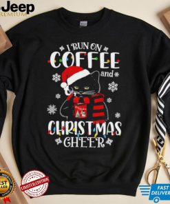 Black cat lights I run on coffee and Christmas 2022 shirt