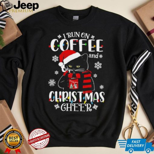 Black cat lights I run on coffee and Christmas 2022 shirt