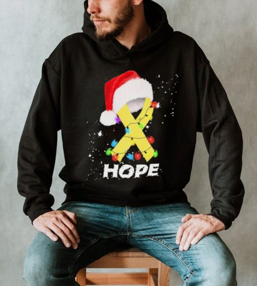 Breast Cancer Christmas Santa Yellow Ribbon light Hope Shirt